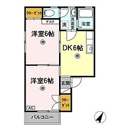 JR山陽本線 向洋駅 徒歩21分の賃貸アパート 1階2DKの間取り