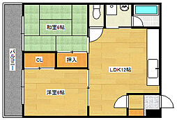 広島電鉄2系統 観音町駅 徒歩8分の賃貸マンション 7階2LDKの間取り