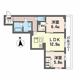 広島高速交通アストラムライン 牛田駅 徒歩9分の賃貸マンション 1階2LDKの間取り