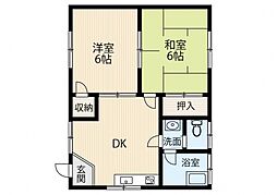 JR山陽本線 天神川駅 徒歩22分の賃貸アパート 1階2DKの間取り