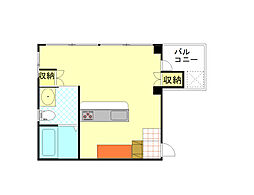 広島電鉄8系統 十日市町駅 徒歩2分の賃貸マンション 2階ワンルームの間取り