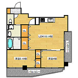 広島電鉄5系統 比治山橋駅 徒歩6分の賃貸マンション 8階2LDKの間取り