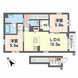 広島高速交通アストラムライン 古市駅 徒歩13分の賃貸アパート 2階2LDKの間取り