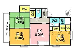 JR可部線 緑井駅 徒歩13分の賃貸アパート 2階3DKの間取り