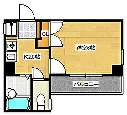広島電鉄5系統 比治山下駅 徒歩12分の賃貸マンション 2階1Kの間取り