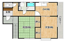JR芸備線 矢賀駅 徒歩17分の賃貸アパート 2階2DKの間取り