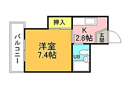 広島電鉄2系統 土橋駅 徒歩1分の賃貸マンション 3階1Kの間取り