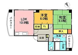 広島電鉄8系統 十日市町駅 徒歩3分の賃貸マンション 4階2LDKの間取り