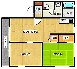 JR呉線 天神川駅 徒歩20分の賃貸アパート 2階2LDKの間取り