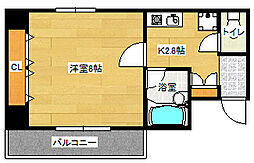広島電鉄2系統 十日市町駅 徒歩3分の賃貸マンション 2階1Kの間取り
