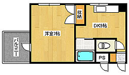 広島電鉄5系統 比治山橋駅 徒歩12分の賃貸マンション 2階1DKの間取り