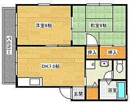 JR芸備線 戸坂駅 徒歩20分の賃貸アパート 1階2DKの間取り