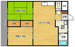 広島高速交通アストラムライン 西原駅 徒歩7分の賃貸マンション 1階2LDKの間取り