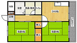 JR可部線 安芸長束駅 徒歩10分の賃貸マンション 3階2DKの間取り