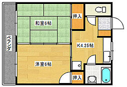 嵯峨野ハイツ 2DKの間取図画像