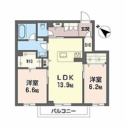 JR可部線 安芸長束駅 徒歩13分の賃貸マンション 3階2LDKの間取り