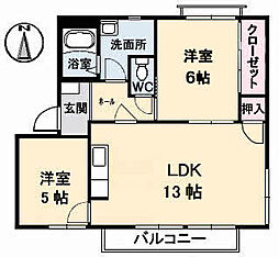 JR芸備線 矢賀駅 徒歩20分の賃貸アパート 2階2LDKの間取り