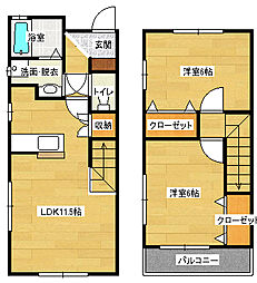 JR可部線 安芸長束駅 徒歩24分の賃貸アパート 1階2LDKの間取り