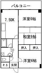 JR可部線 古市橋駅 徒歩4分の賃貸マンション 2階3DKの間取り