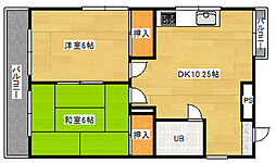 JR可部線 下祇園駅 徒歩6分の賃貸マンション 2階2LDKの間取り