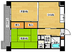 広島電鉄5系統 比治山下駅 徒歩13分の賃貸マンション 5階2DKの間取り