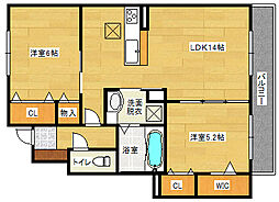JR可部線 七軒茶屋駅 徒歩12分の賃貸アパート 1階2LDKの間取り