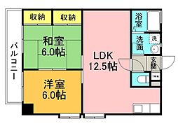 JR芸備線 矢賀駅 徒歩16分の賃貸マンション 3階2LDKの間取り