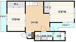 JR山陽新幹線 広島駅 徒歩18分の賃貸マンション 3階2DKの間取り