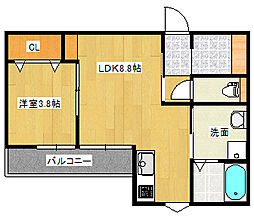 広島電鉄5系統 皆実町二丁目駅 徒歩2分の賃貸アパート 1階1LDKの間取り