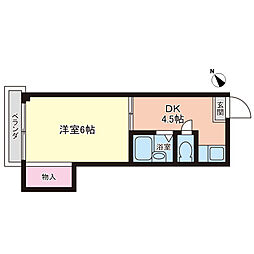 広島電鉄8系統 横川一丁目駅 徒歩6分の賃貸マンション 4階1DKの間取り