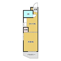 JR呉線 広島駅 徒歩7分の賃貸マンション 4階1DKの間取り