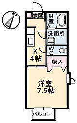 JR可部線 安芸長束駅 徒歩4分の賃貸アパート 2階1Kの間取り