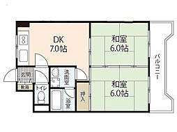 広島電鉄8系統 舟入南駅 徒歩15分の賃貸マンション 3階2DKの間取り