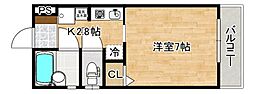 ベージュ緑井 1Kの間取図画像