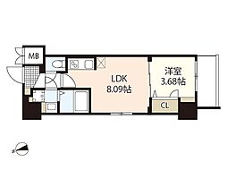 広島電鉄2系統 天満町駅 徒歩3分の賃貸マンション 13階1LDKの間取り