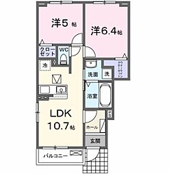 JR山陽本線 安芸中野駅 徒歩25分の賃貸アパート 1階2LDKの間取り