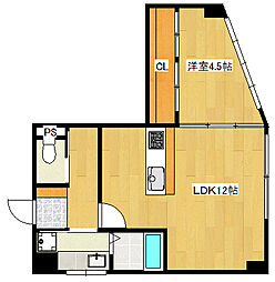 広島電鉄2系統 小網町駅 徒歩3分の賃貸マンション 4階1LDKの間取り