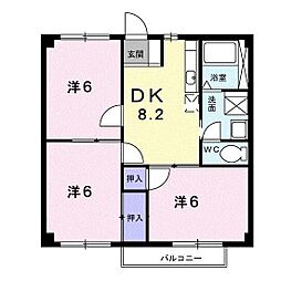 JR芸備線 矢賀駅 徒歩29分の賃貸アパート 2階3DKの間取り