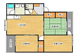 広島高速交通アストラムライン 中筋駅 徒歩18分の賃貸マンション 3階3LDKの間取り