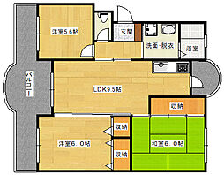 JR可部線 大町駅 徒歩3分の賃貸マンション 2階3LDKの間取り