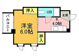 広島電鉄8系統 寺町駅 徒歩3分の賃貸マンション 4階1DKの間取り