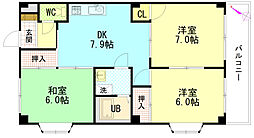 広島高速交通アストラムライン 西原駅 徒歩10分の賃貸アパート 1階3DKの間取り