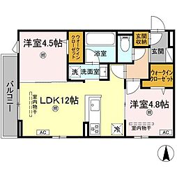 JR可部線 下祇園駅 徒歩19分の賃貸アパート 3階2LDKの間取り