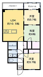 広島高速交通アストラムライン 毘沙門台駅 徒歩7分の賃貸マンション 2階3LDKの間取り