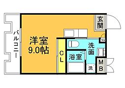 広島電鉄2系統 胡町駅 徒歩2分の賃貸マンション 5階ワンルームの間取り
