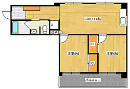 JR可部線 三滝駅 徒歩12分の賃貸マンション 4階2LDKの間取り