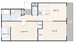 JR可部線 上八木駅 徒歩2分の賃貸マンション 4階2DKの間取り