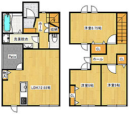 広島電鉄8系統 舟入南駅 徒歩15分の賃貸一戸建て 1階3LDKの間取り