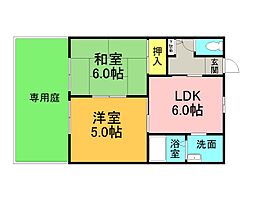 JR山陽本線 向洋駅 徒歩23分の賃貸アパート 1階2LDKの間取り