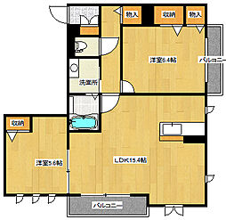 広島電鉄8系統 寺町駅 徒歩12分の賃貸マンション 3階2LDKの間取り